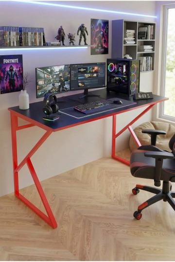 Redline Vortex Oyuncu Masası 120X60 Cm Antrasit  Kırmızı Metal Ayaklı Gaming Desk