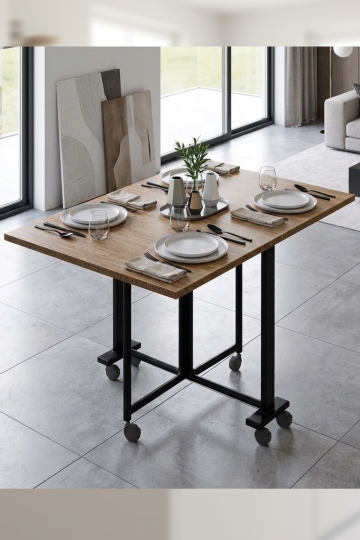 Büyük Çift Katlanabilir Ve Dik Durabilen Yemek Masası Çalışma Masası