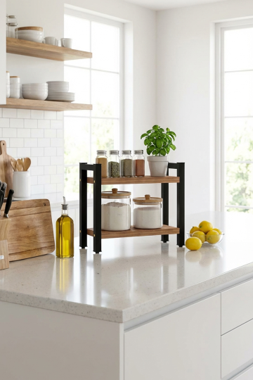 Metal Mutfak Tezgah Üstü Organizer 2 Yüksek Raflı