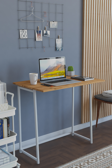 Yüceer Home Workpro Çam Tabla Beyaz Demir Ayaklı Çalışma Masası