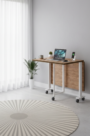 Büyük Çift Katlanabilir Ve Dik Durabilen Yemek Masası Çalışma Masası Marble