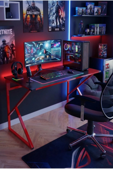 Redline Vortex Oyuncu Masası 120X60 Cm Antrasit  Kırmızı Metal Ayaklı Gaming Desk
