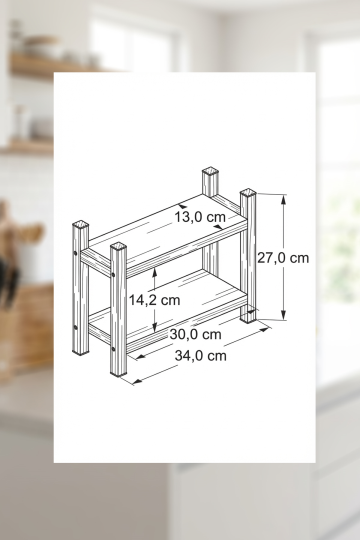 Metal Mutfak Tezgah Üstü Organizer 2 Yüksek Raflı