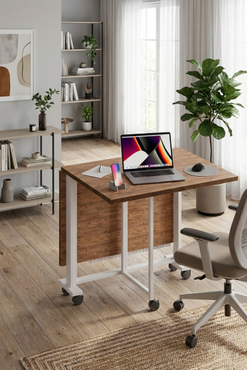 Büyük Çift Katlanabilir Ve Dik Durabilen Yemek Masası Çalışma Masası Marble