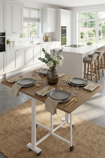 Büyük Çift Katlanabilir Ve Dik Durabilen Yemek Masası Çalışma Masası Marble