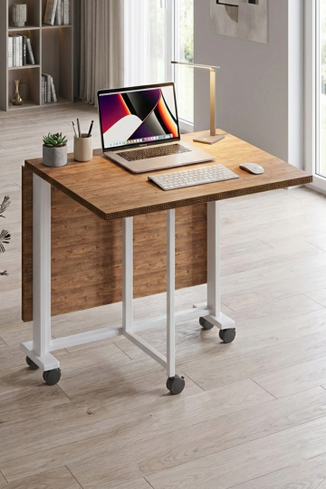 Büyük Çift Katlanabilir Ve Dik Durabilen Yemek Masası Çalışma Masası Marble