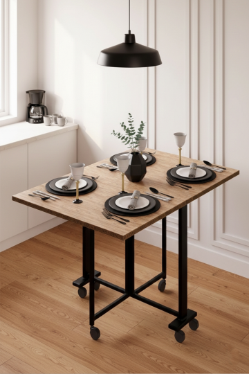 Büyük Çift Katlanabilir Ve Dik Durabilen Yemek Masası Çalışma Masası