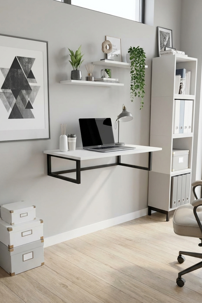 Duvara Monte Katlanabilir Pratik Çalışma Masası Bilgisayar Masası Çizim Masası Beyaz