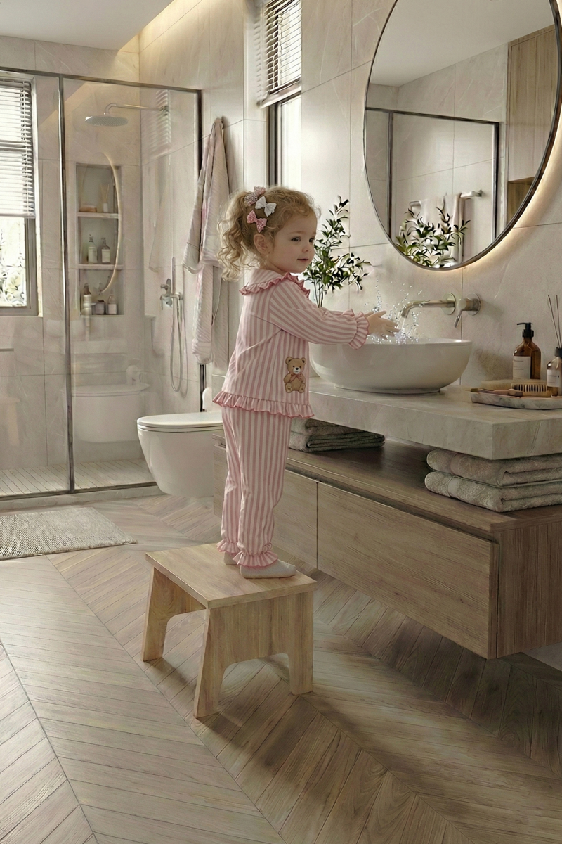 Yetiş İki Basamaklı MDF Tabure Merdiven Safir Meşe