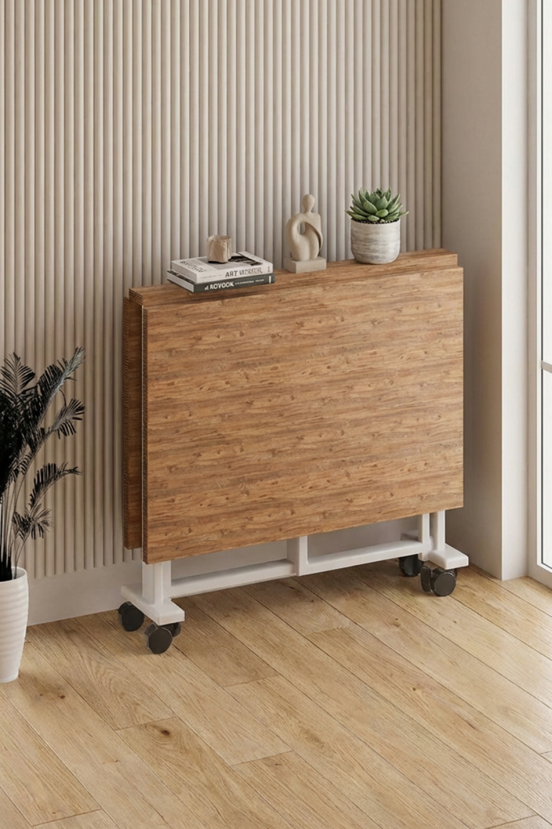 Büyük Çift Katlanabilir Ve Dik Durabilen Yemek Masası Çalışma Masası Marble