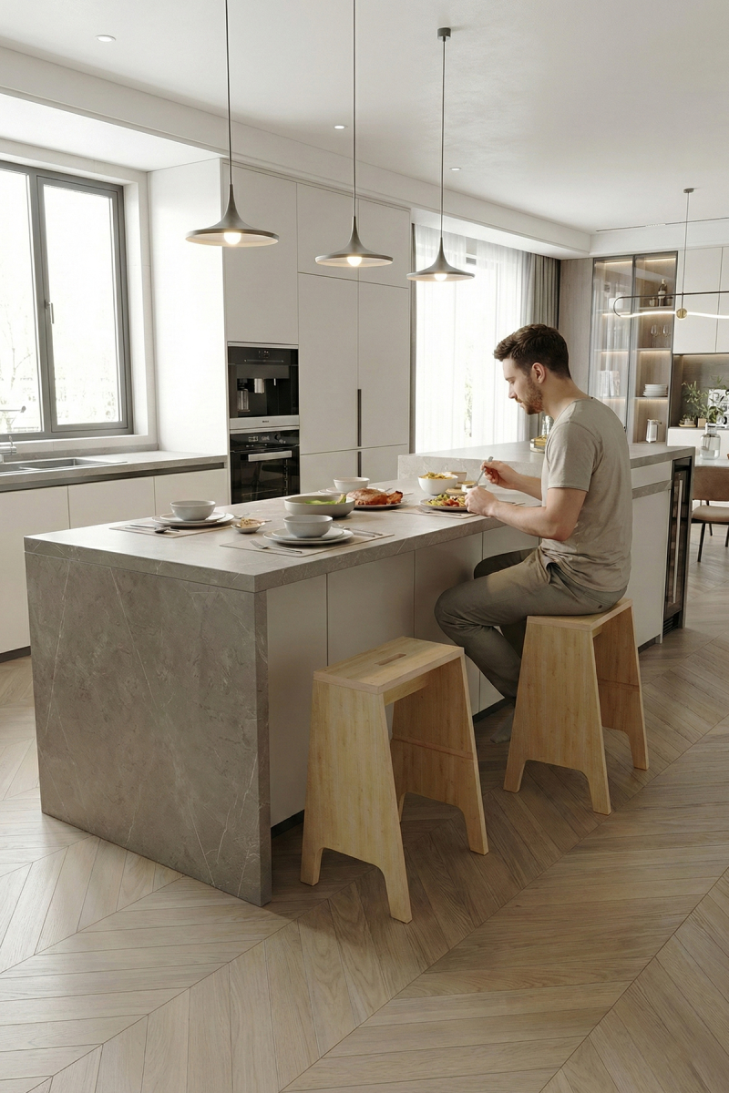 Yetiş İki Basamaklı MDF Tabure Merdiven Safir Meşe