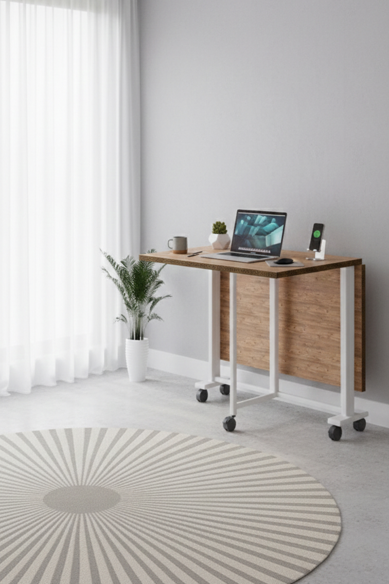 Büyük Çift Katlanabilir Ve Dik Durabilen Yemek Masası Çalışma Masası Marble