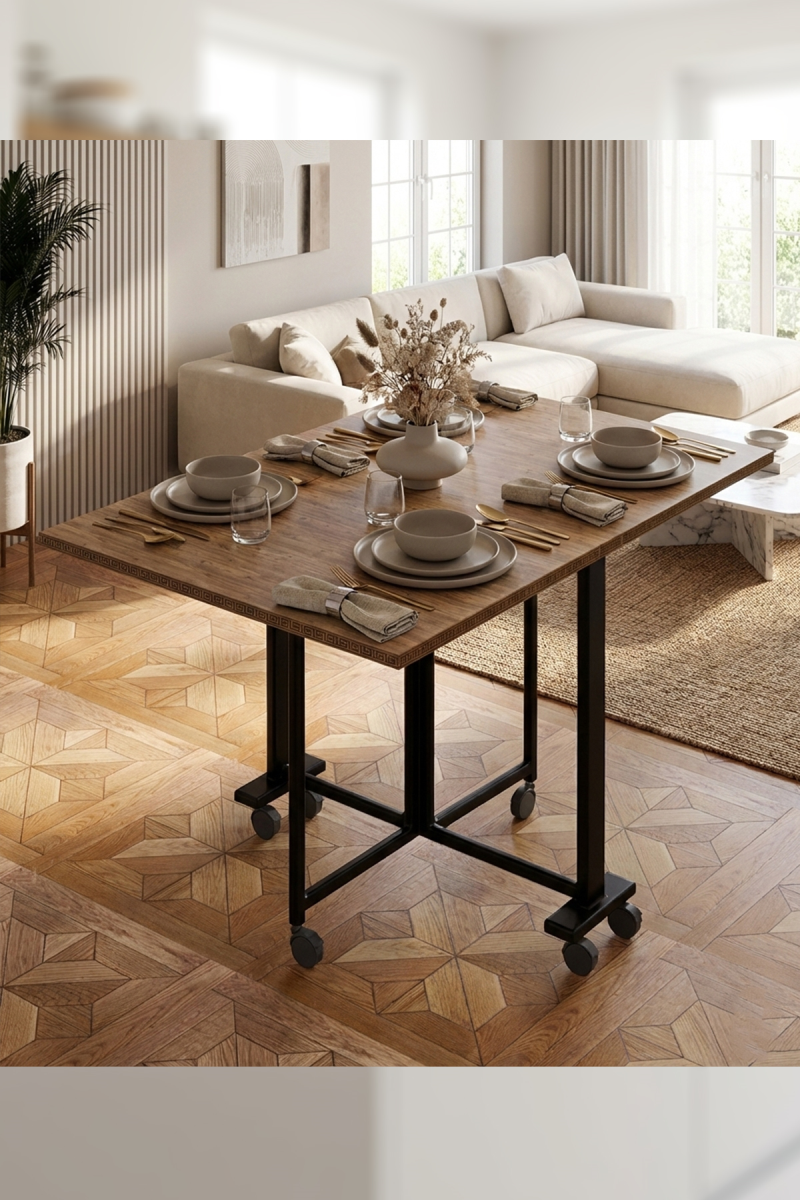 Büyük Çift Katlanabilir Ve Dik Durabilen Yemek Masası Çalışma Masası