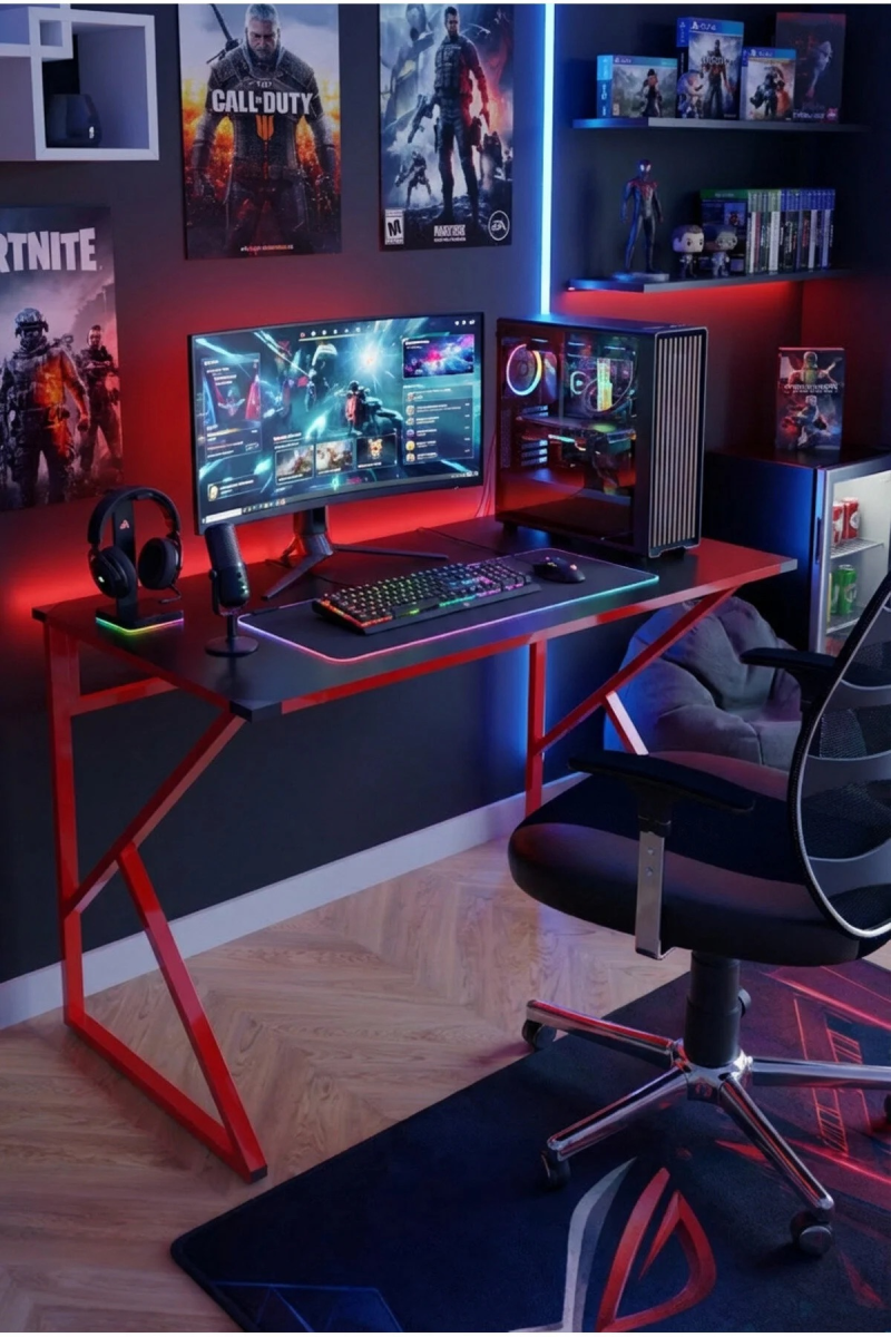 Redline Vortex Oyuncu Masası 120X60 Cm Antrasit  Kırmızı Metal Ayaklı Gaming Desk