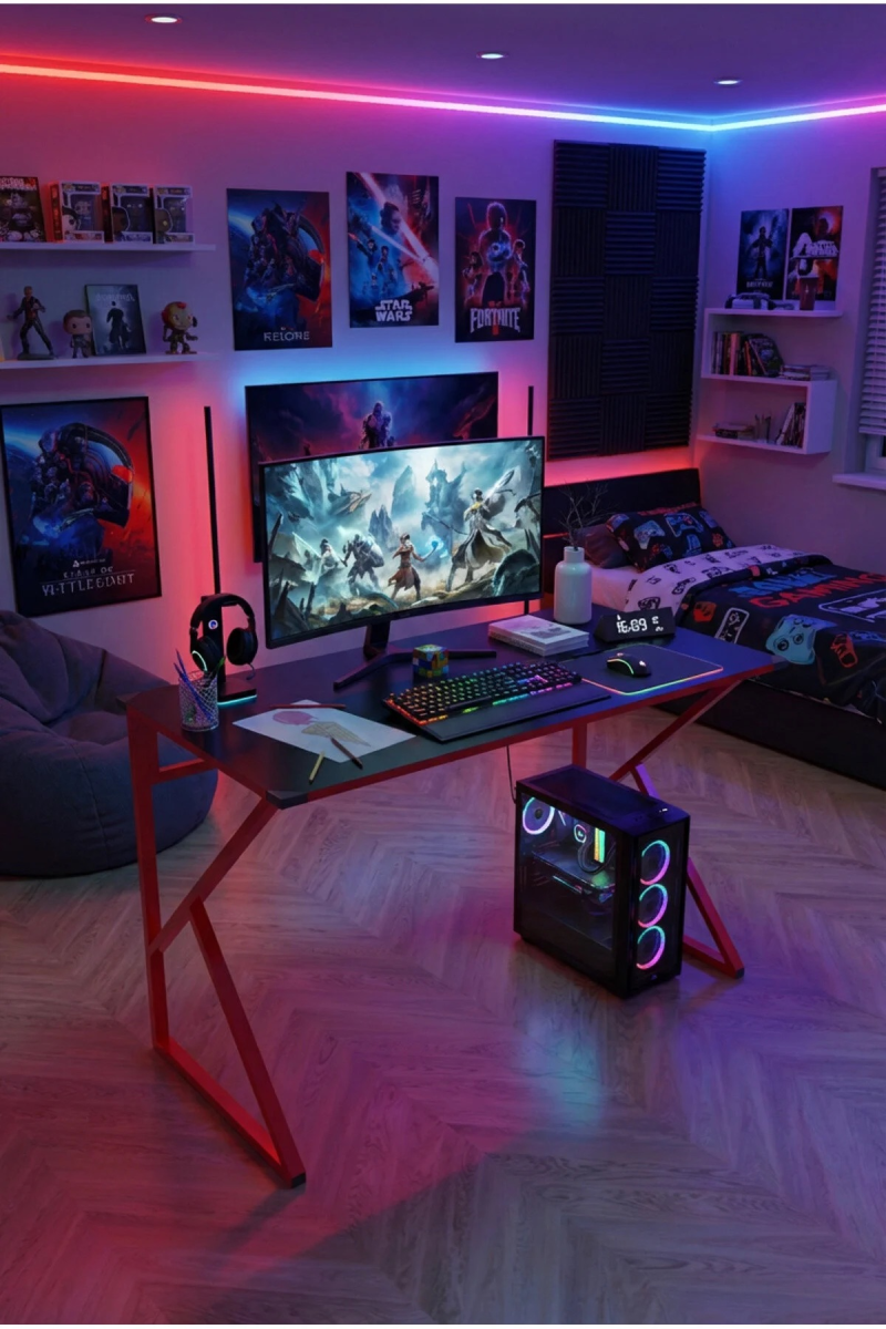 Redline Vortex Oyuncu Masası 120X60 Cm Antrasit  Kırmızı Metal Ayaklı Gaming Desk