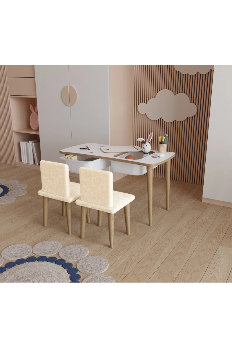 Montessori Yumşak Kumaşlı Çocuk Masası Oyun Masası Aktivite Masası 2 Adet Welsoft Sandalyeli