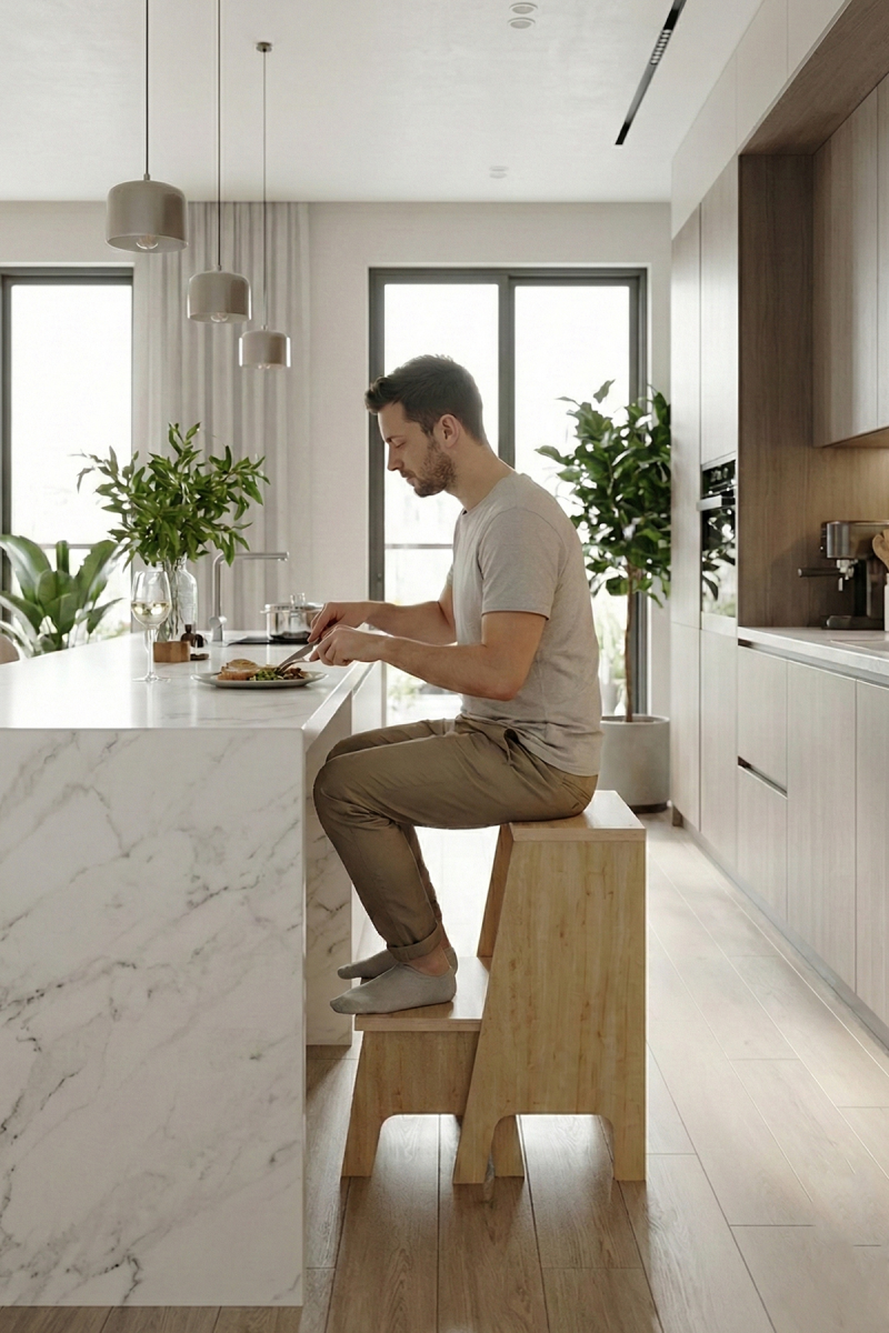 Yetiş İki Basamaklı MDF Tabure Merdiven Safir Meşe