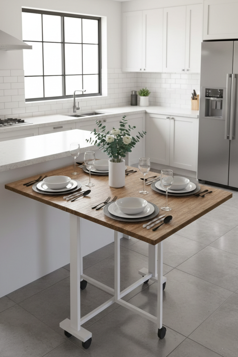 Büyük Çift Katlanabilir Ve Dik Durabilen Yemek Masası Çalışma Masası Marble