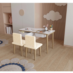 Montessori Yumşak Kumaşlı Çocuk Masası Oyun Masası Aktivite Masası 2 Adet Welsoft Sandalyeli