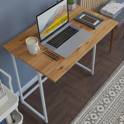 Yüceer Home Workpro Çam Tabla Beyaz Demir Ayaklı Çalışma Masası